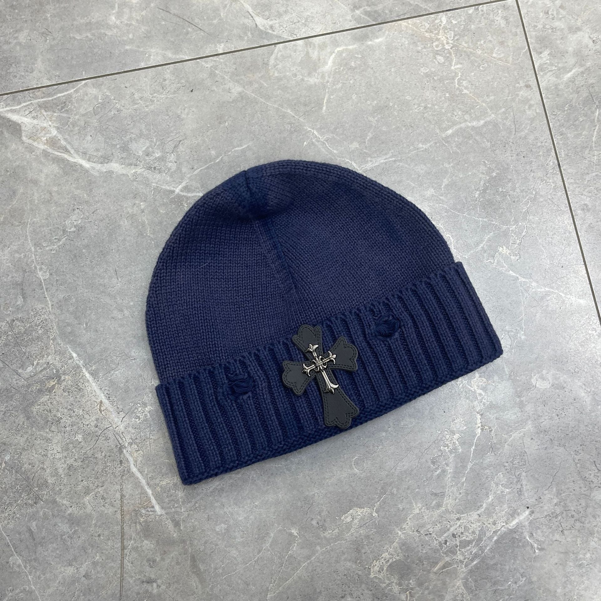 Chrome Heart Beanie Frayed Knitted Hat Korean Version Simple Warm Ear Protector Wool Hat