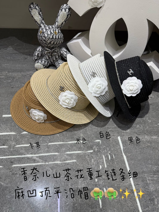 Chanel Linen Concave Crown Flat-Brimmed Hat