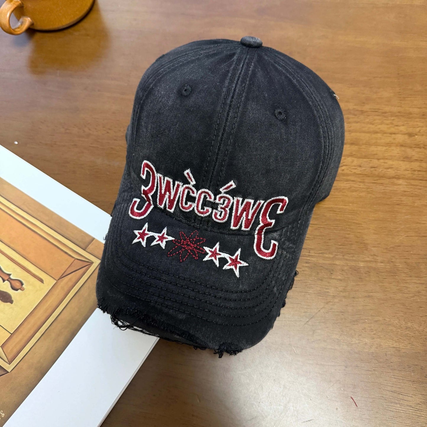 Distressed Washed Frayed-edge Lettered Cap